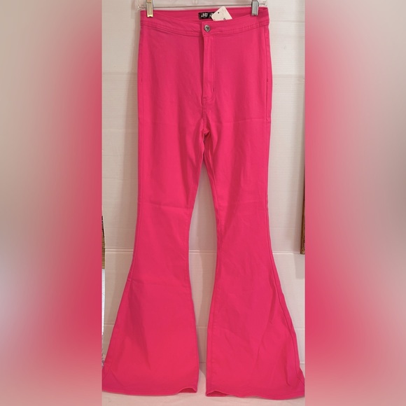 JC & JQ Jeans Super Stretchy High Waist Bell Bottom Flare Jeans Pink Size Large - Picture 3 of 15